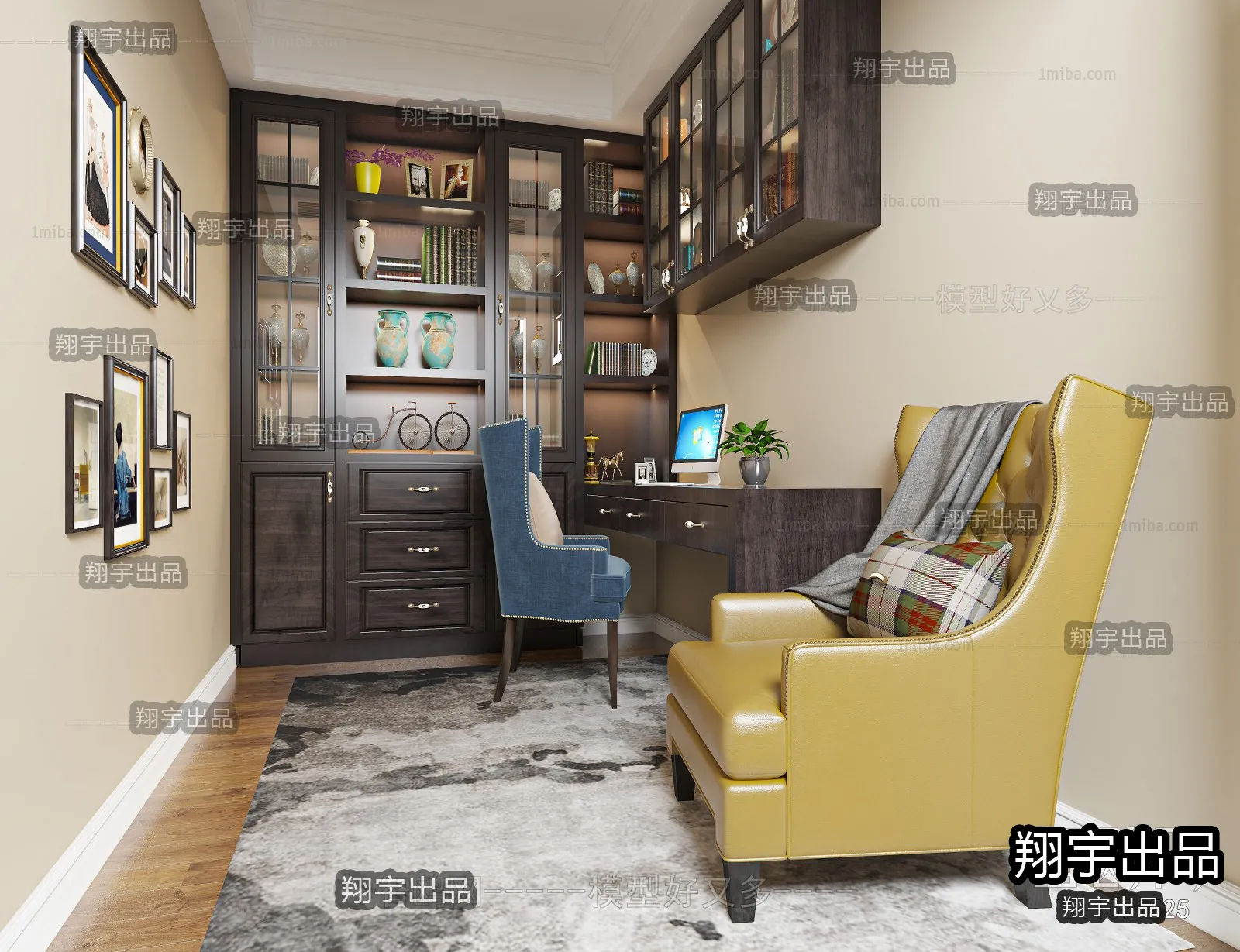 Study Space 3D Interior Scene - American Style - 003