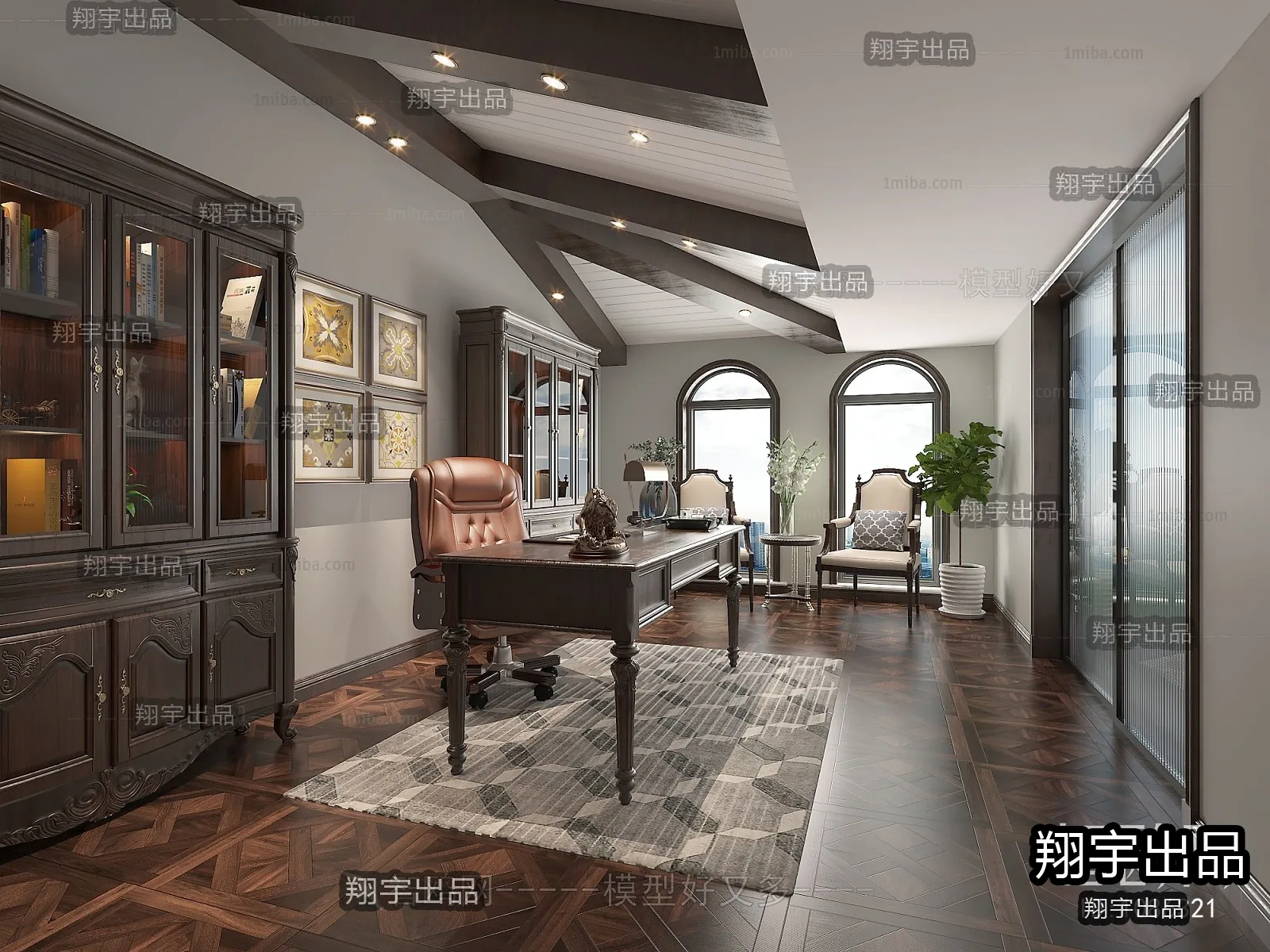 Study Space 3D Interior Scene - American Style - 005