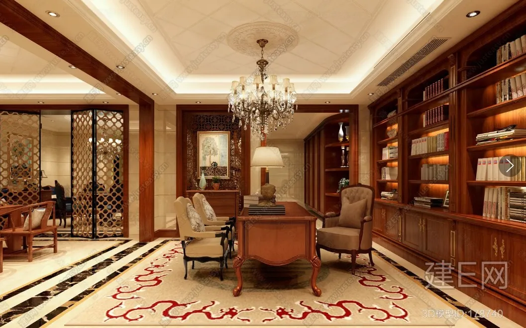 Study Space 3D Interior Scene - American Style - 006