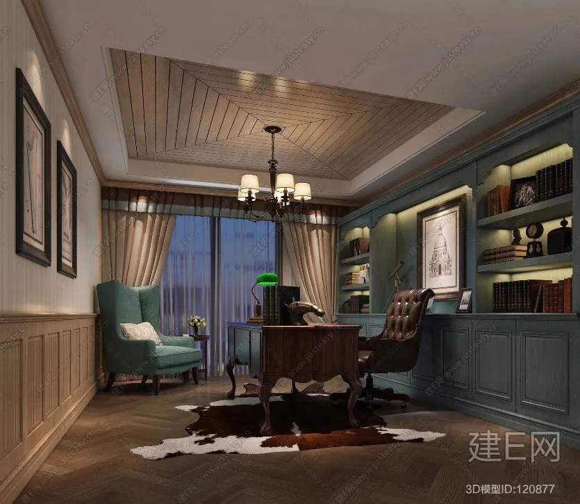 Study Space 3D Interior Scene - American Style - 007