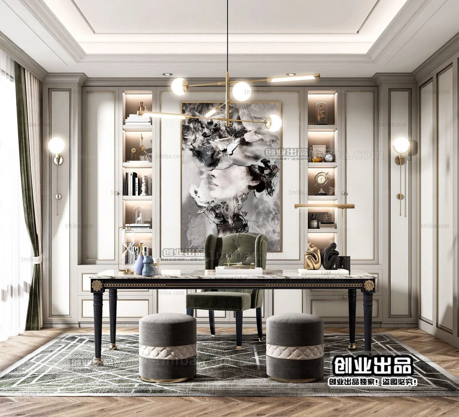 Study Space 3D Interior Scene - American Style - 009