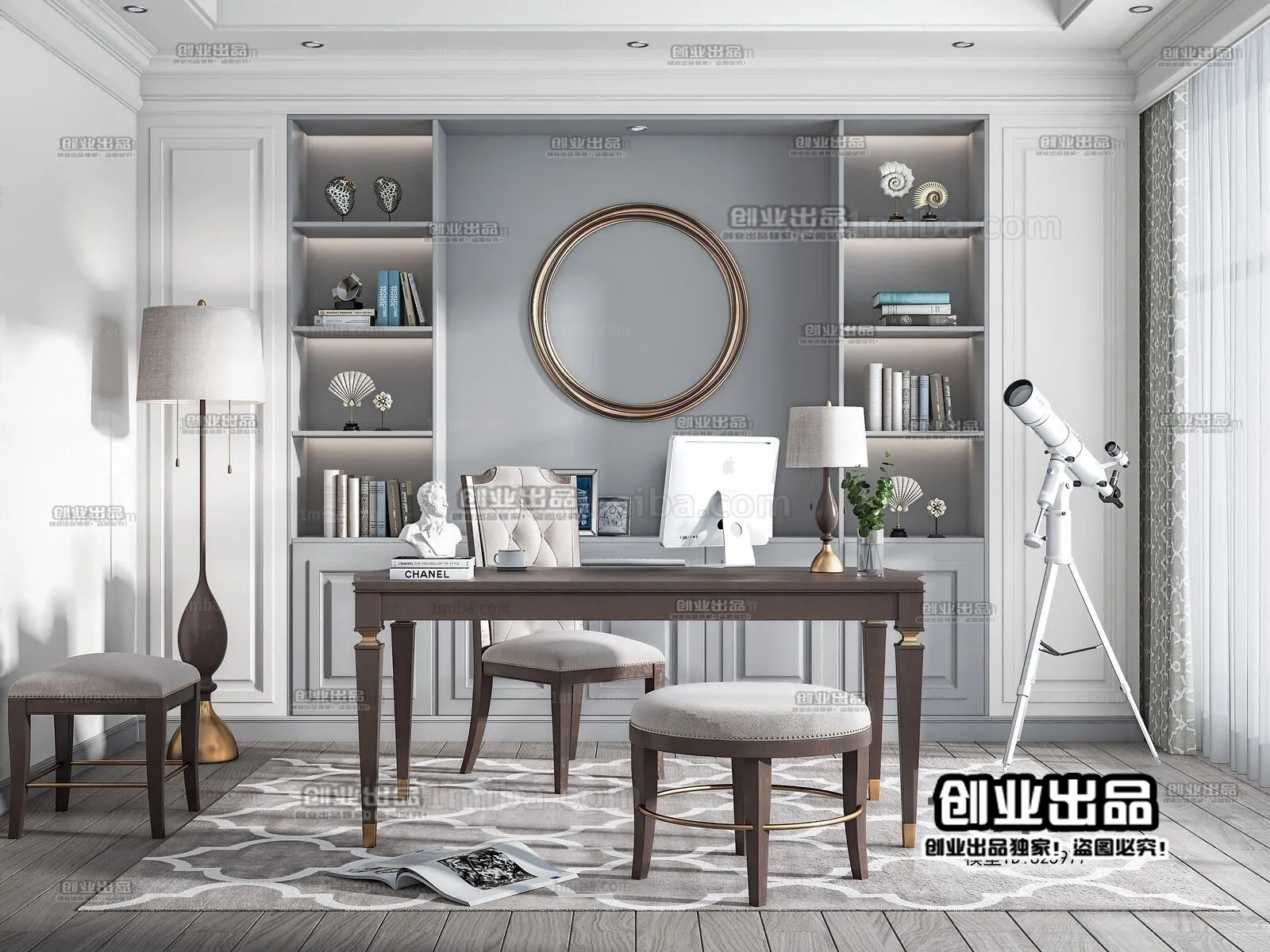 Study Space 3D Interior Scene - American Style - 011