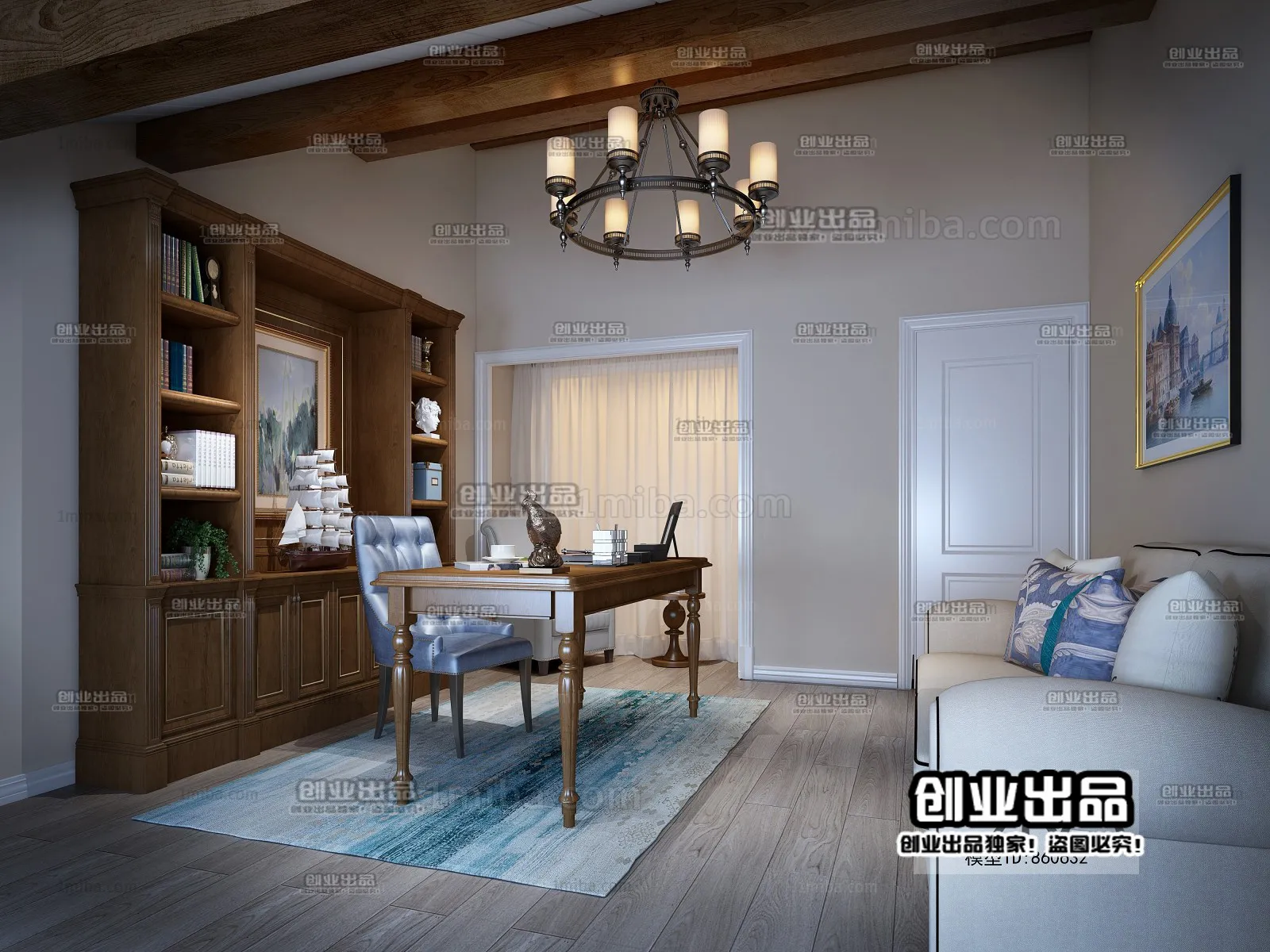 Study Space 3D Interior Scene - American Style - 012
