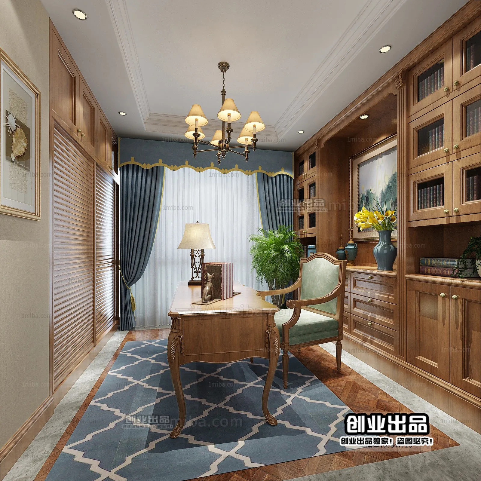 Study Space 3D Interior Scene - American Style - 014