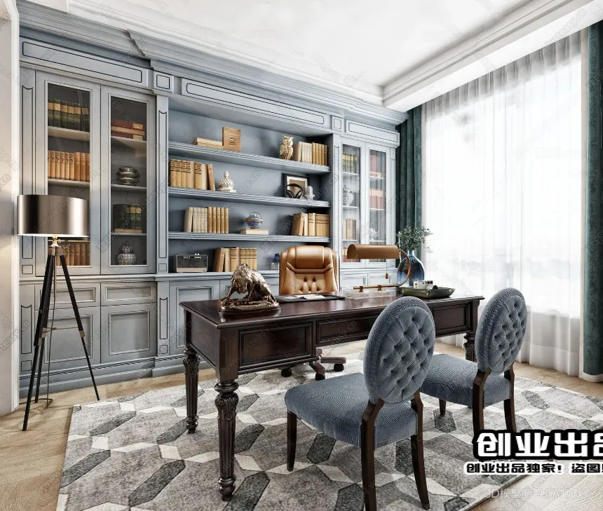 Study Space 3D Interior Scene - American Style - 016
