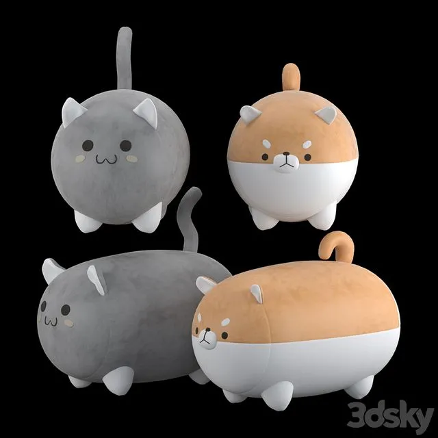 Stuffed toys cat and dog 3D Model