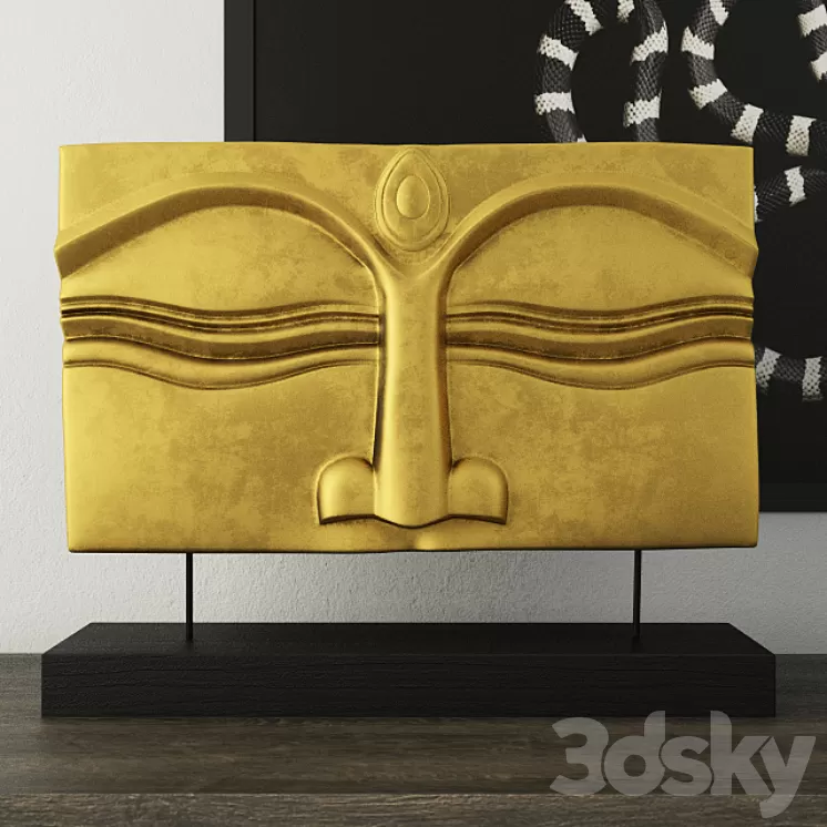 Suar Wood Gold Buddha Face Stand 3D Model