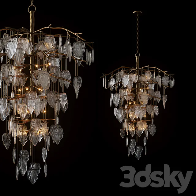 Sugar Leaf: Glass Leaf Twenty-Six-Light Chandelier 3D Model