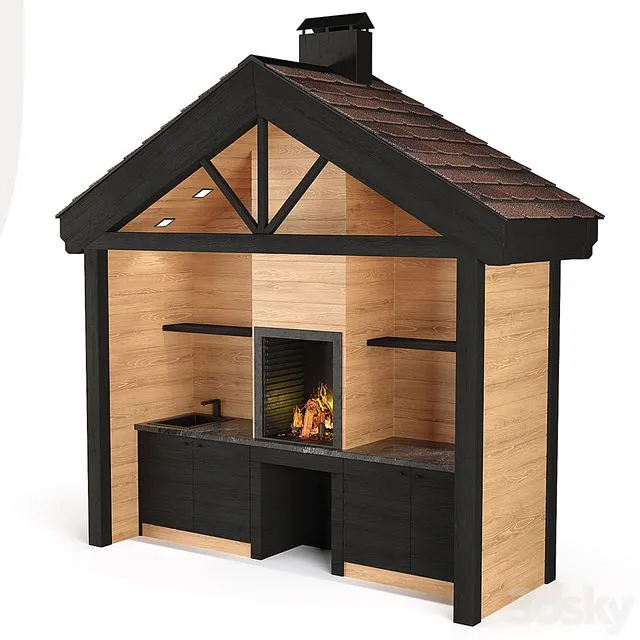 Summer kitchen with BBQ 3D Model
