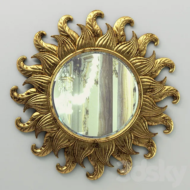 Sun Flower Classic Round Mirror Carving 3DModel