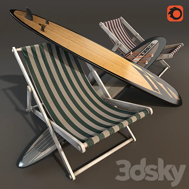 Sunbeds & Surfboards 3D Model