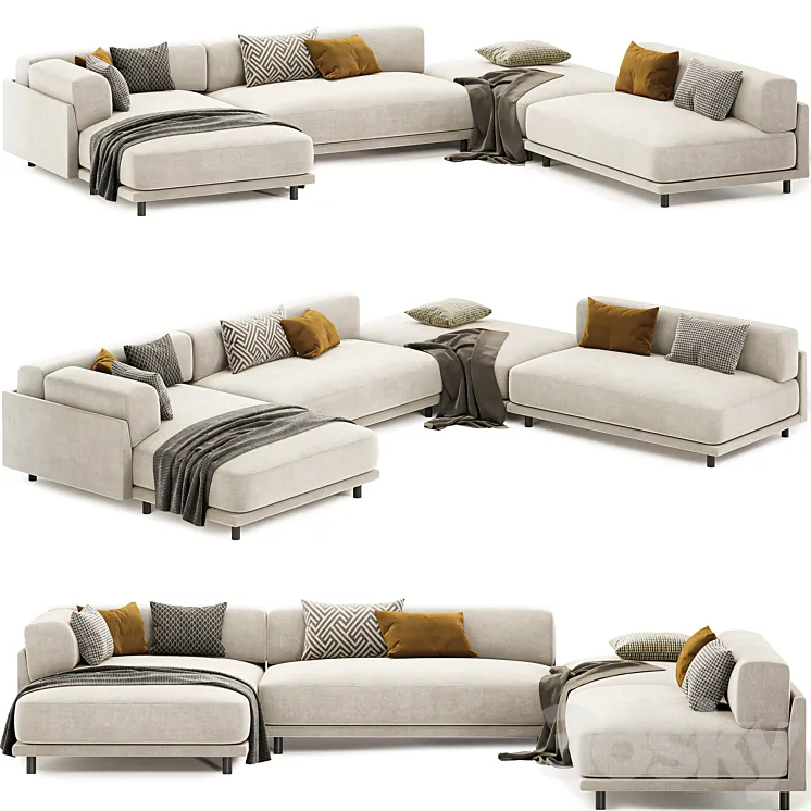 Sunday J Sectional Sofa with Chaise 3D Model Free