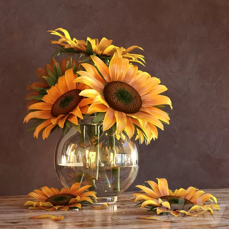 Sunflowers in a Vase 3D Model