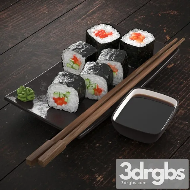 Sushi rolls with salmon and cucumber 3D Model Free