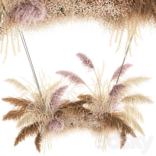 Suspended installation of dried flowers from pampas Pampas grass suspension branches wedding decoration. Bouquet 200. 3D Model