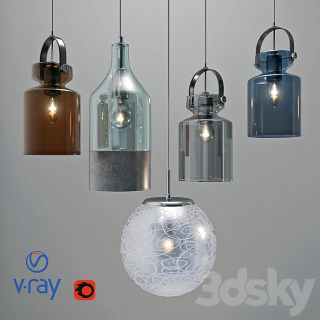 Suspended MARKSLÖJD firm fixtures. Sweden. 3 models. options lampshades. 3DModel