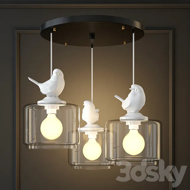 Suspension light provence bird pendant circle 3 3D Model