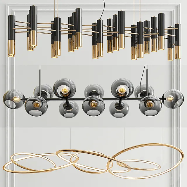 Suspension Linear Chandelier - 3 type 3D Model
