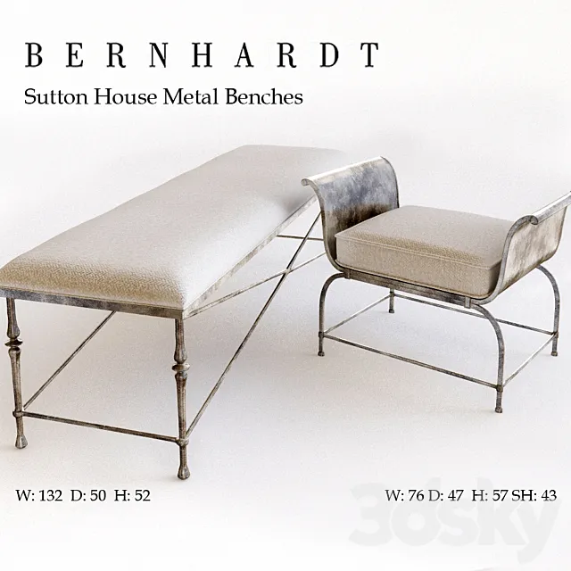Sutton House Metal Bench 3D Model
