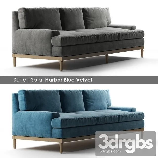 Sutton Sofa Harbor Blue Velvet 3D Model Free
