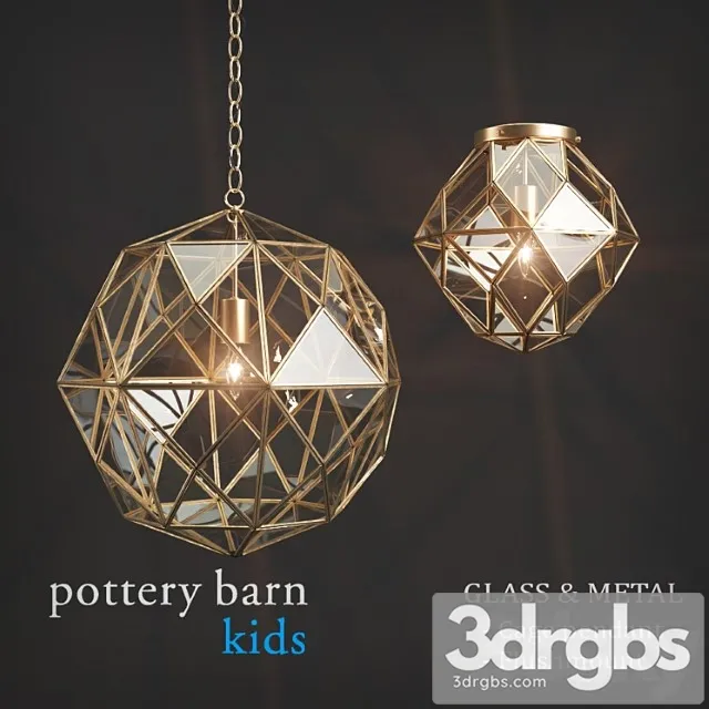 Svietil Niki Pottery Barn Kids Glass Metal Cage Pendant Flushmount 3D Model Free