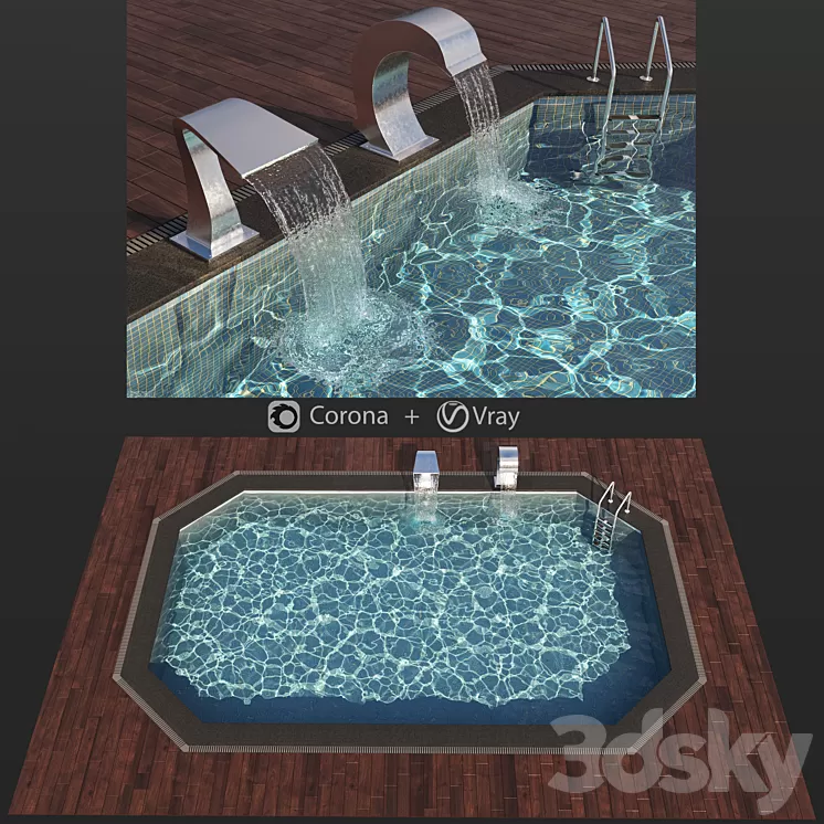 Swimming pool waterfall 3D Model