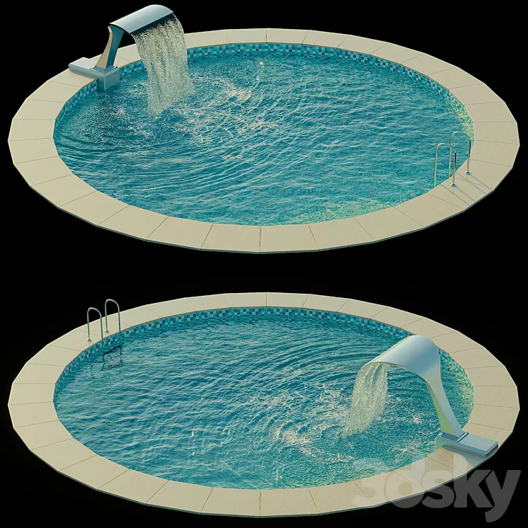 Swimming pool with waterfall 3D Model