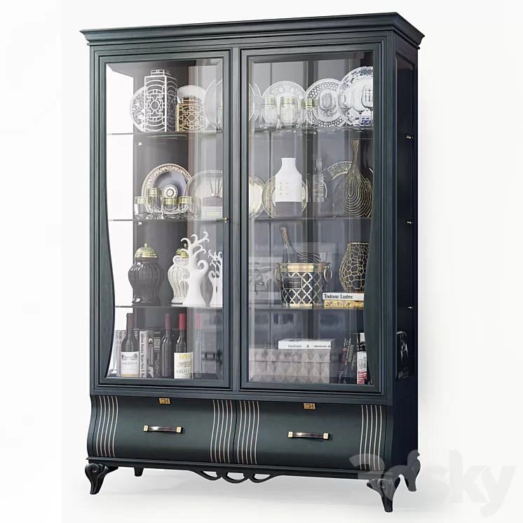 Swing cabinet with glass showcase Art Deco Carpanese 3D Model Free
