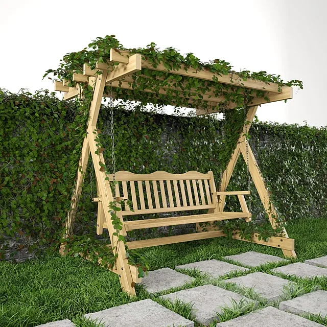 Swing for garden. grass and wall 3DModel