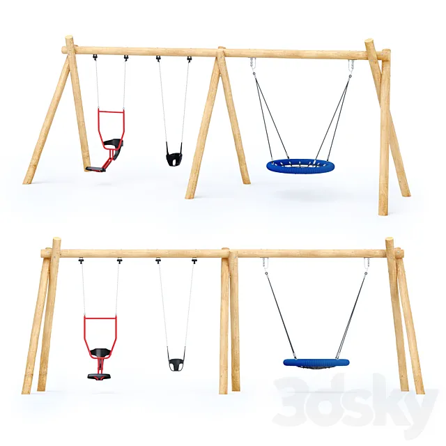Swing Robinia Kompan + double seat “You and me” 3D Model