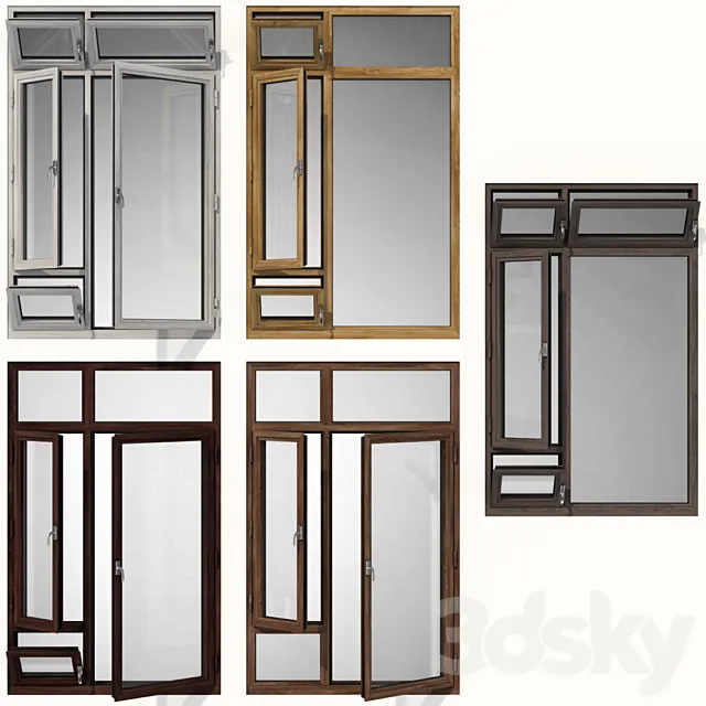 Swing stained-glass wooden windows 3D Model