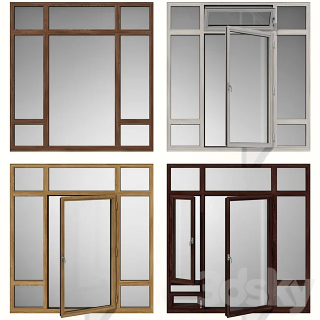Swing stained-glass wooden windows Free Download