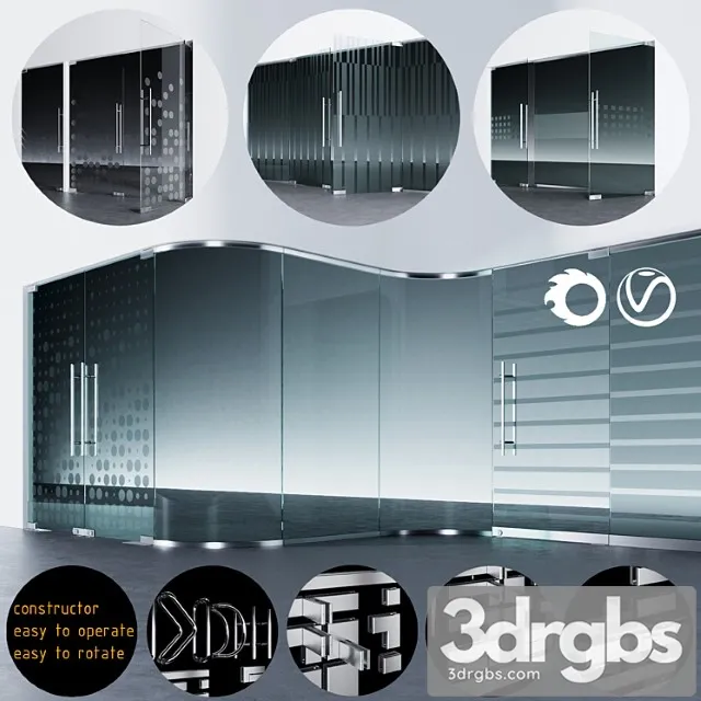 Swinging pendulum glass doors for office and home 2   corona - vray 3D Model Free