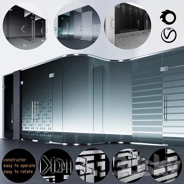 Swinging pendulum glass doors for office and home 3 _ corona - vray 3D Model