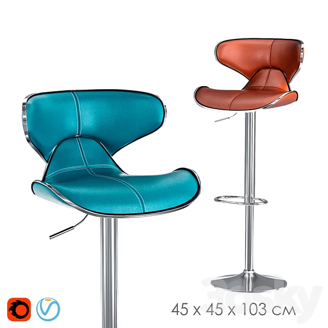 Swivel Faux Leather Adjustable Barstools 3D Model