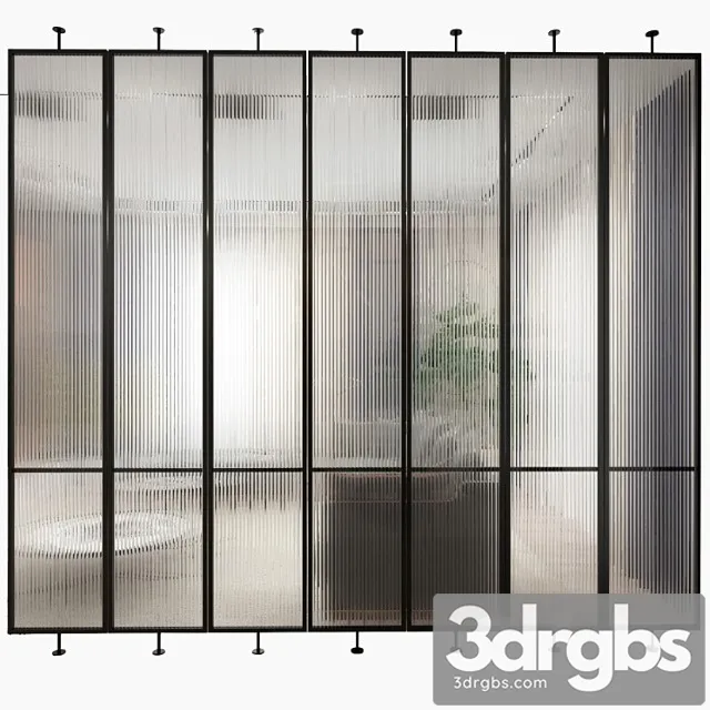 Swivel metal partition with frosted corrugated glass 3D Model Free