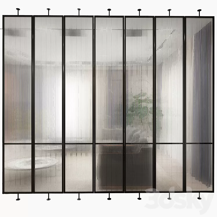 Swivel metal partition with frosted corrugated glass