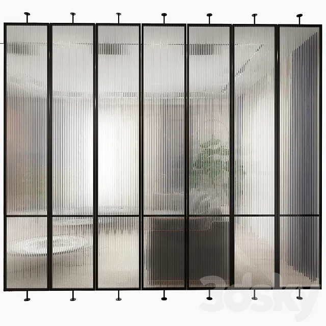 Swivel metal partition with frosted corrugated glass 3DModel