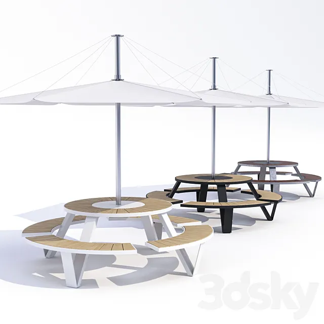 Table Adanat Landau with an umbrella 3D Model