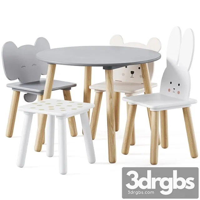 Table and animal kids chair by jabadabado 2 3D Model Free