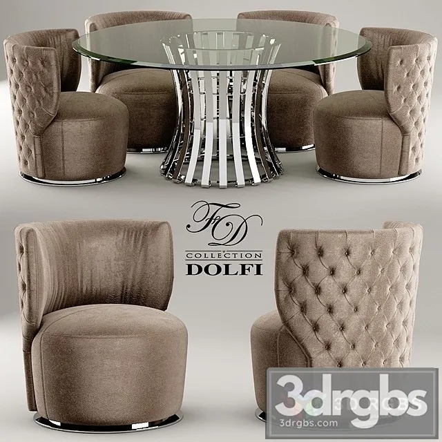 Table and Chair Sedia Capitonne Girevole Dolfi 3D Model Free