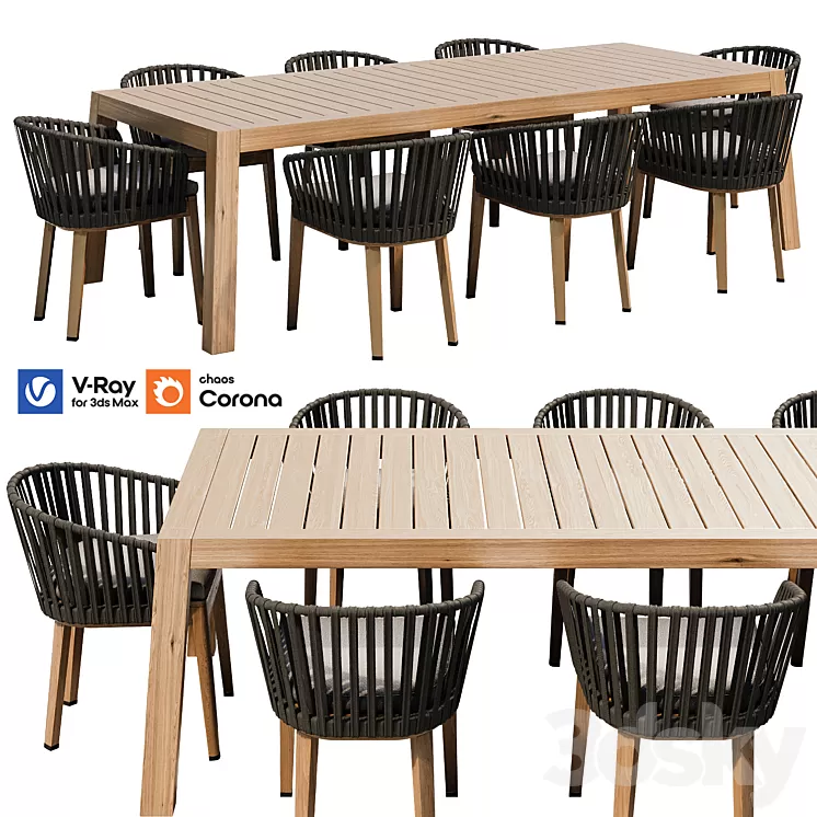 Table and Chair Set 01 3D Model