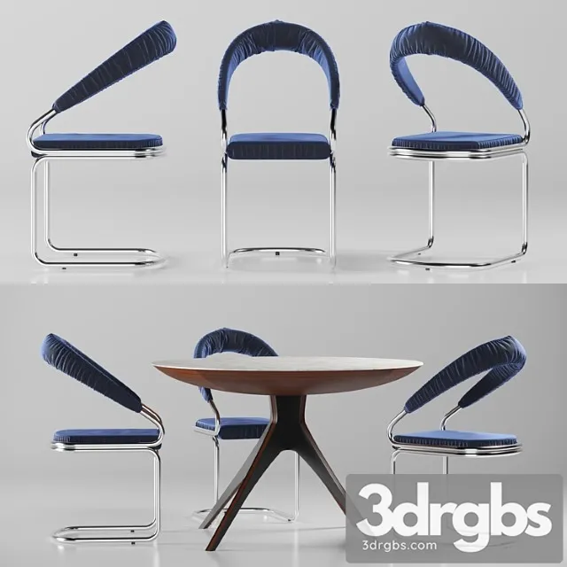Table and chair with upholstery 2 3D Model Free
