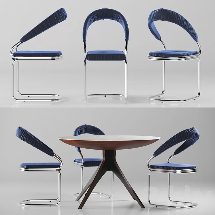 Table and chair with upholstery 3D Model