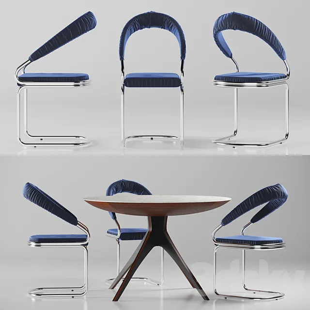 Table and chair with upholstery 3DModel