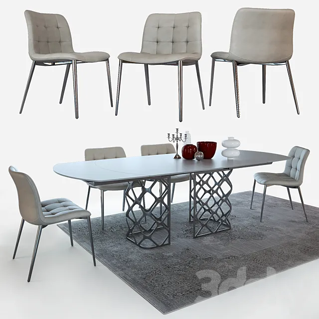 Table and chairs Bontempi Casa 3D Model
