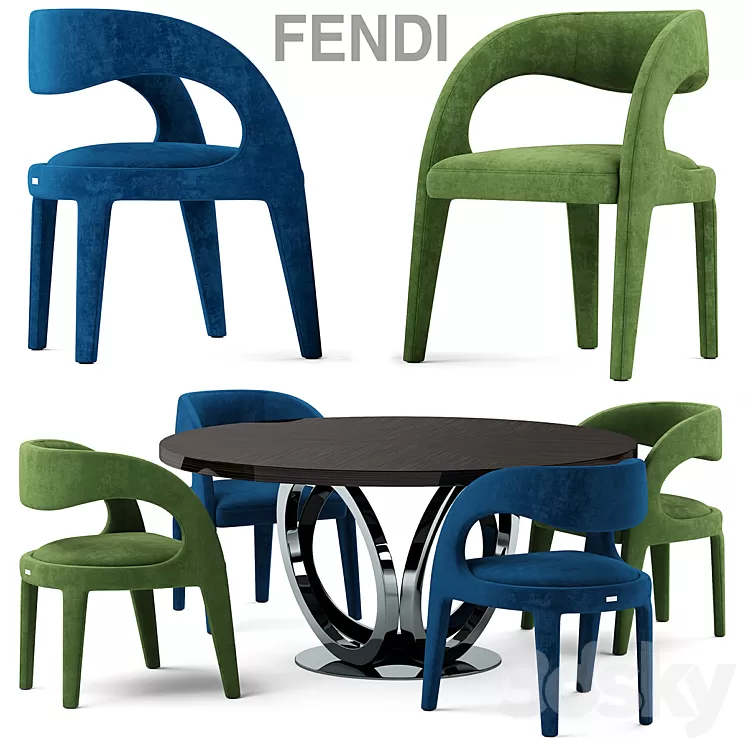 Table and chairs fendi casa Berenice Chair 3D Model