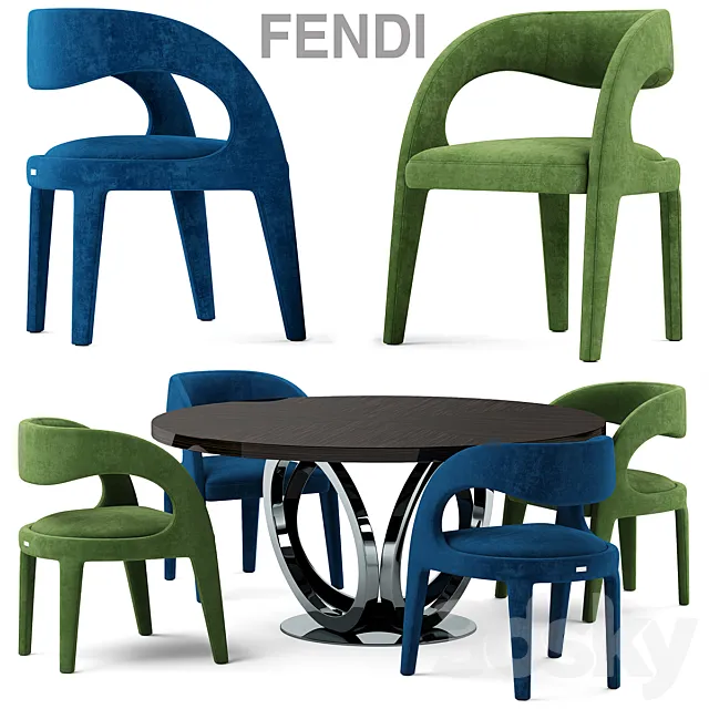 Table and chairs fendi casa Berenice Chair 3DModel
