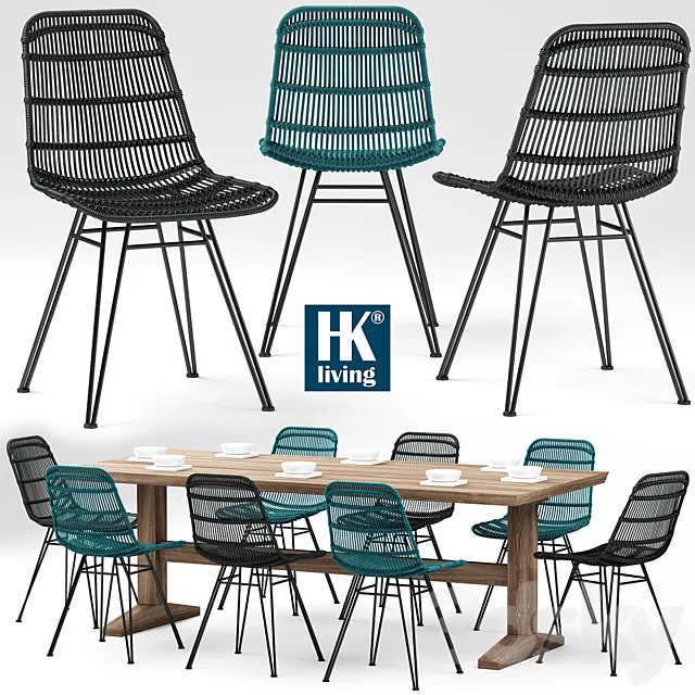 Table and chairs HKliving Rotan Stoel 3DModel