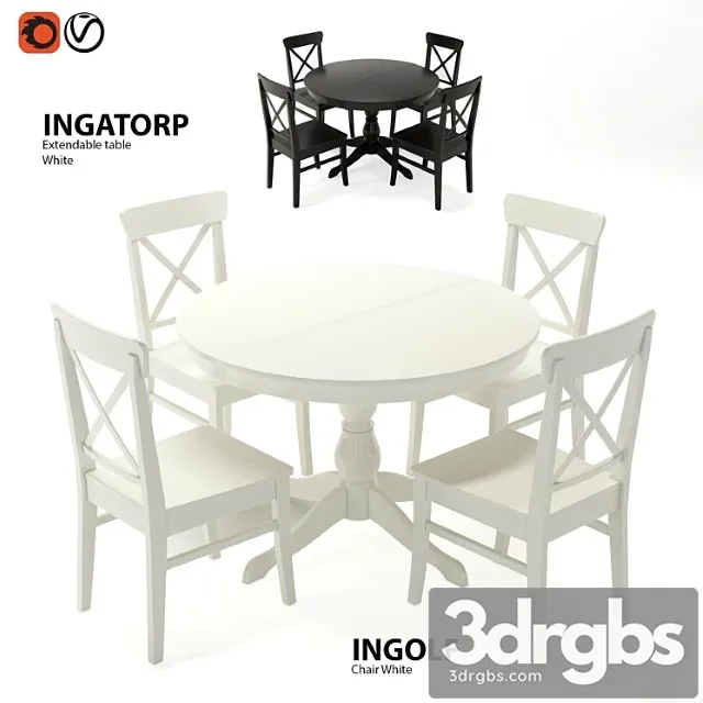 Table and Chairs IKEA Ingatorp and Ingolf 3D Model Free